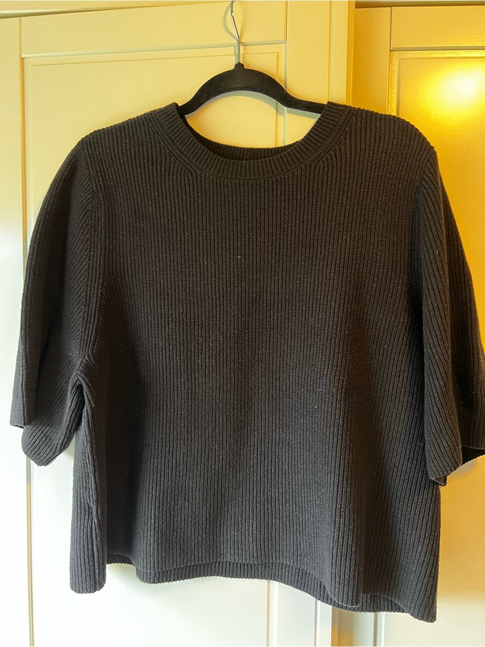 LOFT Black Ribbed Short-Sleeve Knit Sweater